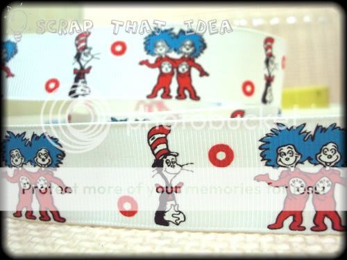 Cat in the Hat RIBBON 1 Grosgrain. Dr Suess. Thing 1&2  