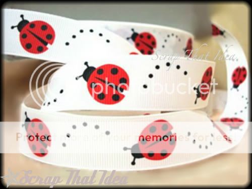 Lady Bugs RIBBON 7/8. Grosgrain. RED. Scrapbooking / Bows. Beetle 